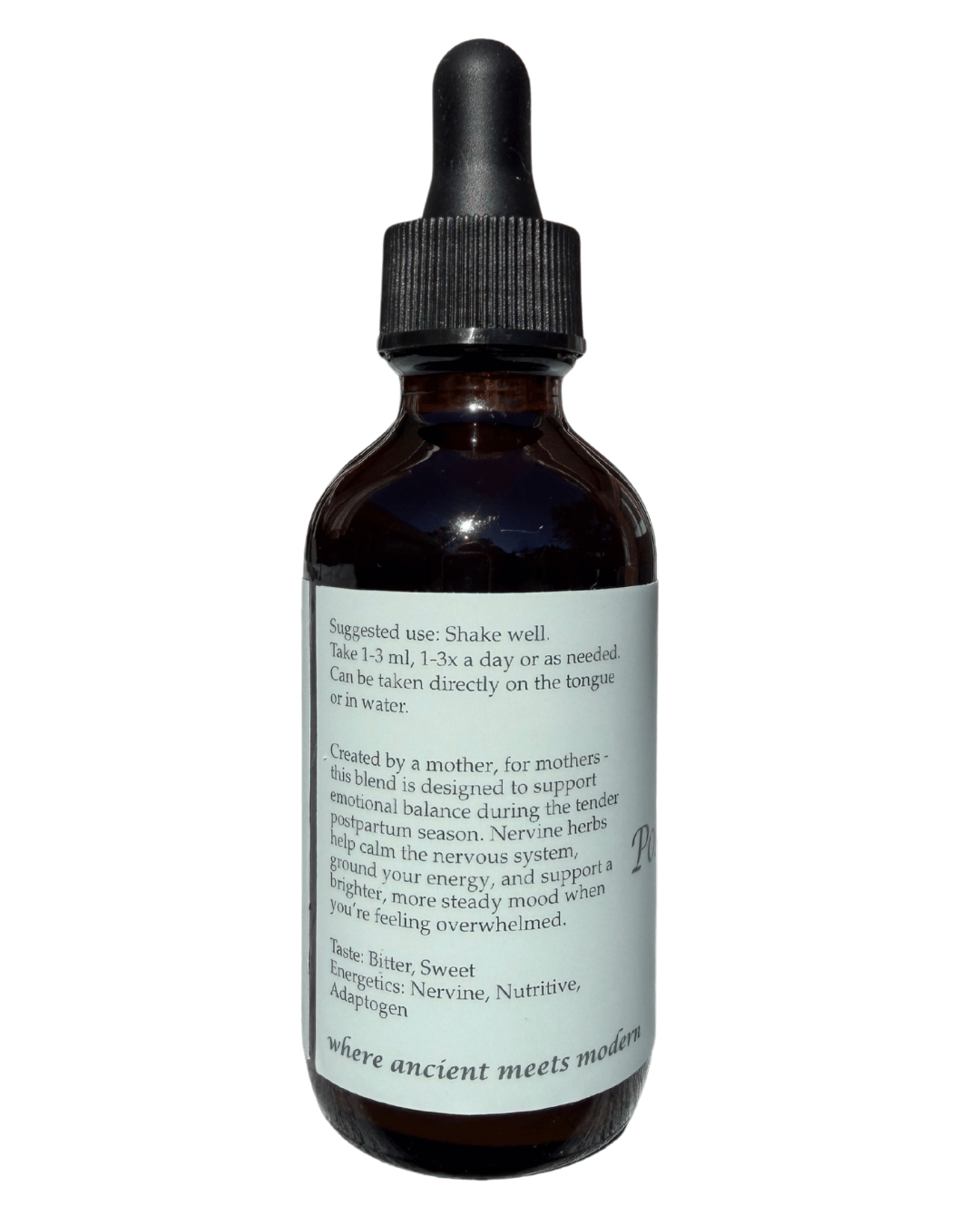 Postpartum Bliss Mood Tincture; Postpartum Bliss Tincture in mother's hand with newborn nearby