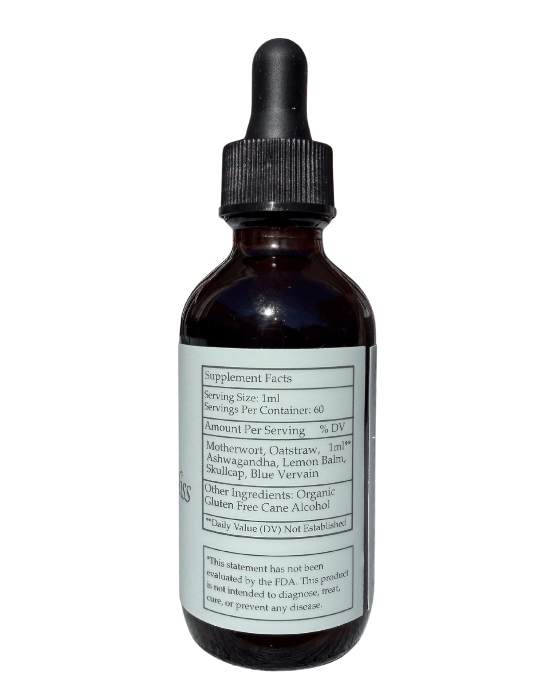 Postpartum Bliss Tincture ingredients — motherwort, blue vervain, lemon balm, skullcap